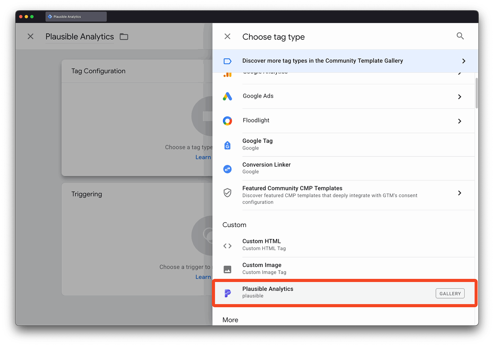Plausible GTM Template New Tag Template